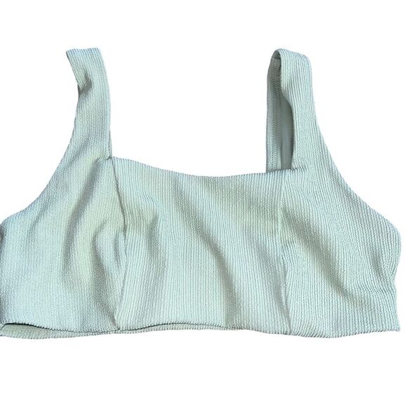 H&M Ribbed Cropped Tank Top Bralette Size 14 Lined Square Neck Pale Green - Picture 1 of 7